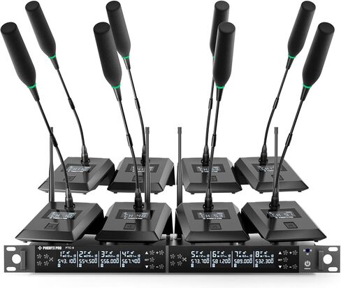 Phenyx Pro 8-Channel Wireless Conference Microphone System, Wireless Podium Microphone with 8x25 UHF Frequencies, Auto Scan, 8 Gooseneck Mics for Lecture, Church, Conference, Public Speaking (PTC-8) in Saudi Arabia