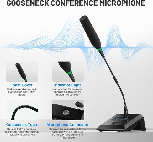 Phenyx Pro 8-Channel Wireless Conference Microphone System, Wireless Podium Microphone with 8x25 UHF Frequencies, Auto Scan, 8 Gooseneck Mics for Lecture, Church, Conference, Public Speaking (PTC-8) in Saudi Arabia