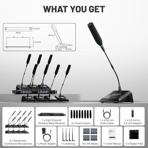 Phenyx Pro 8-Channel Wireless Conference Microphone System, Wireless Podium Microphone with 8x25 UHF Frequencies, Auto Scan, 8 Gooseneck Mics for Lecture, Church, Conference, Public Speaking (PTC-8) in Saudi Arabia