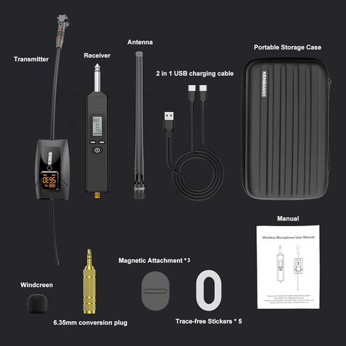 UHF Wireless Instrument Microphone for Guitar Accordion Banjo Violin Cello with Detachable Magnetic Clip, Pickup Mics System with Transmitter Receiver for Musicians,Performances,196ft Range in Kuwait