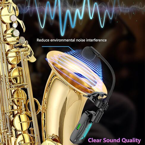 Wireless Saxophone Microphone System, Clip on Instrument Microphone Suitable for Saxophone/Trumpet/Trombone/Flute, Multi-Purpose Mic, Wireless Receiver and Transmitter,360° Adjustable (Black) in Kuwait