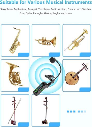 Wireless Saxophone Microphone System, Clip on Instrument Microphone Suitable for Saxophone/Trumpet/Trombone/Flute, Multi-Purpose Mic, Wireless Receiver and Transmitter,360° Adjustable (Black) in Kuwait