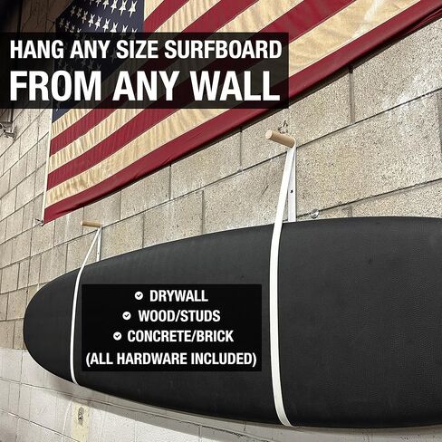 Ho Stevie! Surfboard Wall Mounts - Wood Pegs + Leather Straps - Hang Any Surf Board - Easy Installation in Kuwait