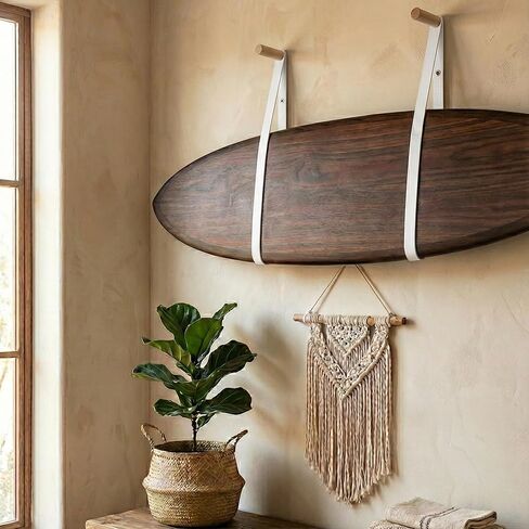 Ho Stevie! Surfboard Wall Mounts - Wood Pegs + Leather Straps - Hang Any Surf Board - Easy Installation in Kuwait