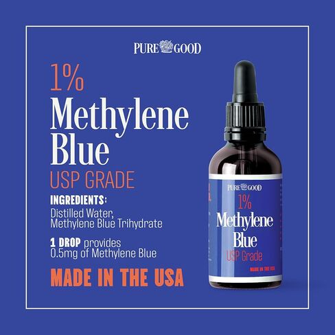 سائل الميثيلين الأزرق 1٪ - 10 مجم لكل 1 مل - 60 مل (2.03 أونصة سائلة) - حوالي 60 حصة لكل زجاجة (6 عبوات) - تم اختباره من قبل طرف ثالث - زجاجة من الزجاج الكهرماني in Kuwait