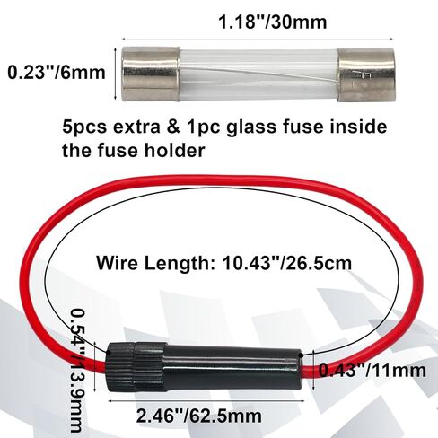 Luomorgo Inline Fuse Holder with 6 Pcs 6x30mm 1A Fuses - Screw Type Wired Mounting for Tube Fuse, Electrical Projects in Kuwait