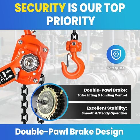 Manual Lever Chain Hoist, 1-1/2 Ton 3300 lbs Capacity 10 Foot Come Along, G80 Galvanized Carbon Steel with Weston Double-Pawl Brake, Auto Chain Leading and Rotation Hook, for Garage Factory Dock in Saudi Arabia
