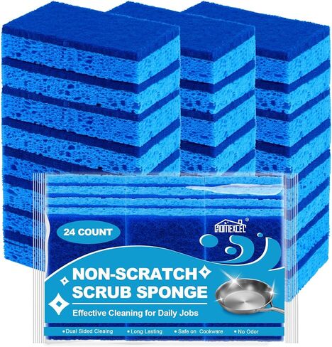 HOMEXCEL Sponges Kitchen 24pcs, Non-Scratch Scrub Dish Sponge Safe on Non-Stick Cookware, Dual Sided Cleaning Sponges for Kitchen, Household, Bathroom and More in Saudi Arabia