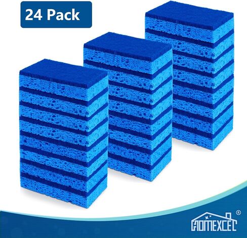 HOMEXCEL Sponges Kitchen 24pcs, Non-Scratch Scrub Dish Sponge Safe on Non-Stick Cookware, Dual Sided Cleaning Sponges for Kitchen, Household, Bathroom and More in Saudi Arabia