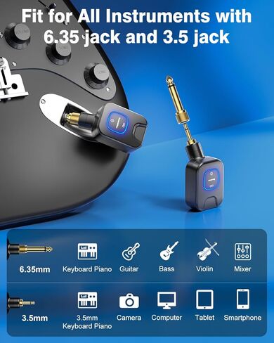 Wireless Guitar System 5.8GHz with 2000mAh Charging Case, 6 Channels, 30H Work Time, 24Bit Hi-Res Audio, Wireless Bass Transmitter Receiver for Electric Guitar Bass & Instruments in Kuwait