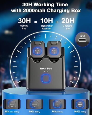 Wireless Guitar System 5.8GHz with 2000mAh Charging Case, 6 Channels, 30H Work Time, 24Bit Hi-Res Audio, Wireless Bass Transmitter Receiver for Electric Guitar Bass & Instruments in Kuwait