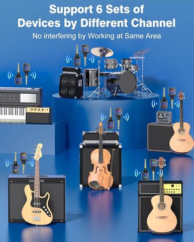 Wireless Guitar System 5.8GHz with 2000mAh Charging Case, 6 Channels, 30H Work Time, 24Bit Hi-Res Audio, Wireless Bass Transmitter Receiver for Electric Guitar Bass & Instruments in Kuwait