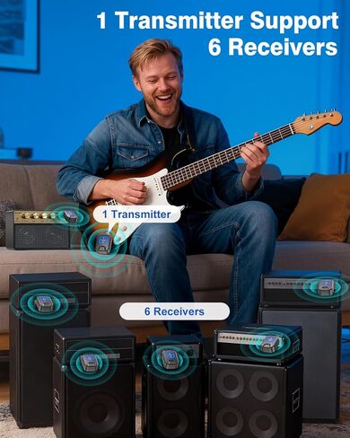 Wireless Guitar System 5.8GHz with 2000mAh Charging Case, 6 Channels, 30H Work Time, 24Bit Hi-Res Audio, Wireless Bass Transmitter Receiver for Electric Guitar Bass & Instruments in Kuwait