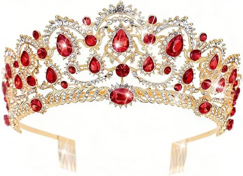 JWICOS Vintage Red Queen Crystal Tiara Crown Halloween Tiaras for Women and Girls Bridal Wedding Hair Accessories for Brides and Bridesmaid in Kuwait