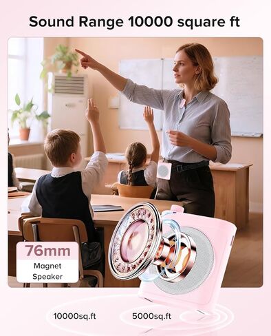 Voice Amplifier for Teachers with Dual Magnetic Wireless Lavalier Microphones & Noise Reduction - Bluetooth Portable Rechargeable Speaker for Classroom, Meetings, Yoga, Speeches (Pink) in Saudi Arabia