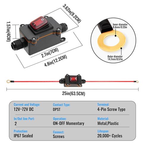 DC 12V Inline Switch – 25A Waterproof IP67 Inline Power Switch, Heavy Duty DPST Battery Disconnect Switchs with 10AWG Copper Cable for Automotive, Marine, RV & DIY in Saudi Arabia