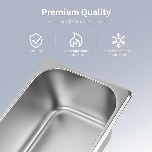 3 Pack 1/3 Size Steam Table Pan with Lid, 4 Inch Deep Restaurant Hotel Pan, Stainless Steel Steam Containers for Household or Kitchen Use in Kuwait