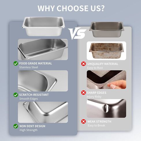 3 Pack 1/3 Size Steam Table Pan with Lid, 4 Inch Deep Restaurant Hotel Pan, Stainless Steel Steam Containers for Household or Kitchen Use in Kuwait