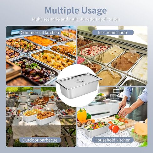 3 Pack 1/3 Size Steam Table Pan with Lid, 4 Inch Deep Restaurant Hotel Pan, Stainless Steel Steam Containers for Household or Kitchen Use in Kuwait