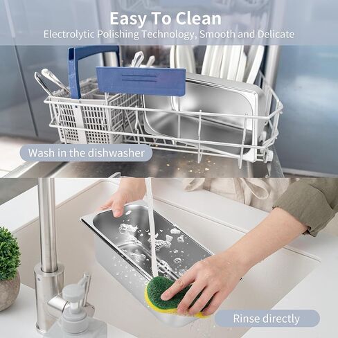 3 Pack 1/3 Size Steam Table Pan with Lid, 4 Inch Deep Restaurant Hotel Pan, Stainless Steel Steam Containers for Household or Kitchen Use in Kuwait