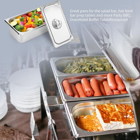 3 Pack 1/3 Size Steam Table Pan with Lid, 4 Inch Deep Restaurant Hotel Pan, Stainless Steel Steam Containers for Household or Kitchen Use in Kuwait