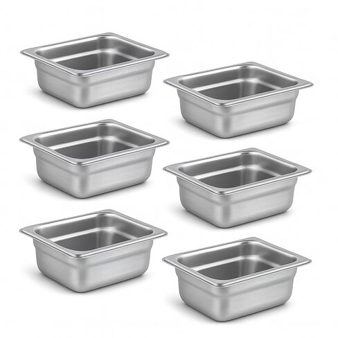 Aplancee 1/6 Hotel Pans 2.5 Inch Deep Stainless Steel Food Pan - Anti-Jam 6 Pack Steam Table Pan Set for Catering, Buffet Use, Kitchen Prep in Saudi Arabia