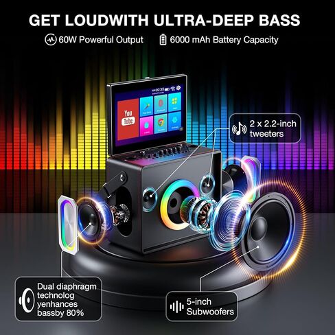 Karaoke Machine for Adults, Built-in 14 Inch Tablet with Lyrics Display, Portable Bluetooth Karaoke Speaker with 2 Wireless Microphones,800W Speaker, Connects to TV for Home Outdoor Party (Large) in Kuwait