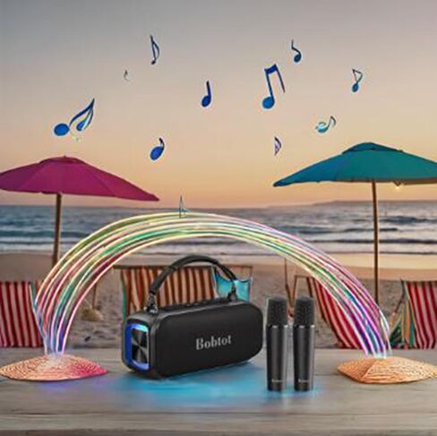 Bobtot Portable Speaker with 2 Wireless Microphones Outdoor Speaker IPX5 Waterproof Speaker with Handle Stereo Loud Sound, Home & Outdoor Party in Saudi Arabia