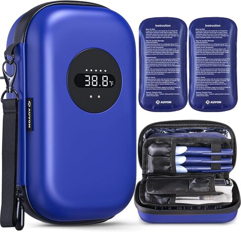 AUVON Insulin Cooler Travel Case with Rechargeable Temp Display, Insulin Pen Cooler Travel Case with 2 x 160g TSA Approved Ice Packs, Waterproof Insulated Cooler Bag for Daily Use & Trip in Kuwait