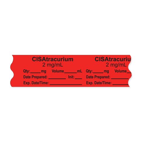 PDC Healthcare AN-2-162D2 Anesthesia Tape with Exp. Date, Time, and Initial, Removable, "CISAtracurium 2 mg/mL", 1" Core, 3/4" x 500", 333 Imprints, 500 Inches per Roll, Fl. Red (Pack of 500) in Saudi Arabia