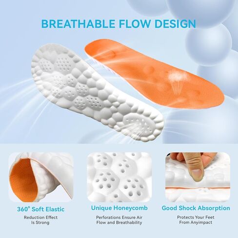 Steppers Insoles for Men & Women, 2026 New 4D Memory Foam Cloud Footstr Insoles, Comfortable & Breathable Massage Shoe Inserts with Arch Support for Foot Pain & Fatigue (Orange, US M 7-11/W 8.5-13.5) in Saudi Arabia