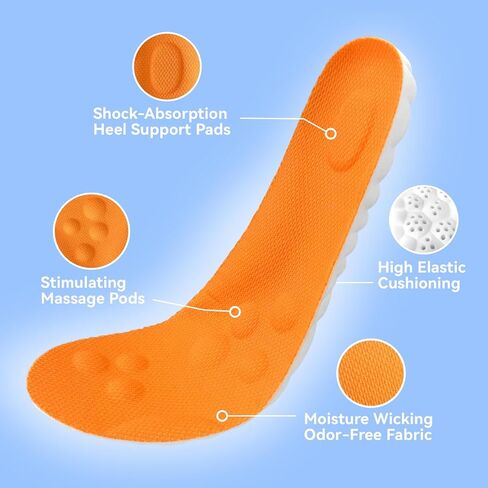 Steppers Insoles for Men & Women, 2026 New 4D Memory Foam Cloud Footstr Insoles, Comfortable & Breathable Massage Shoe Inserts with Arch Support for Foot Pain & Fatigue (Orange, US M 7-11/W 8.5-13.5) in Saudi Arabia