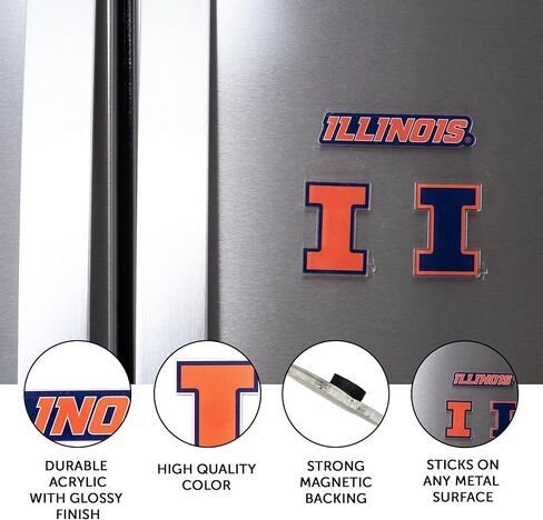 مغناطيس أكريليك من جامعة صبار الصحراء إلينوي، 3 قطع، تصميم زخرفي UIUC Fighting Illini مرخص رسميًا (مجموعة المغناطيس A) in Saudi Arabia