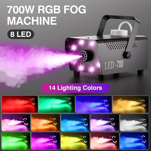 700W Compact Fog Machine with 8 RGB LEDs - Auto-Cycle Smoke & Lighting Effects,250ml Tank,2-3M Projection for Stage Party Halloween Christmas DJ Performance Wedding in Saudi Arabia