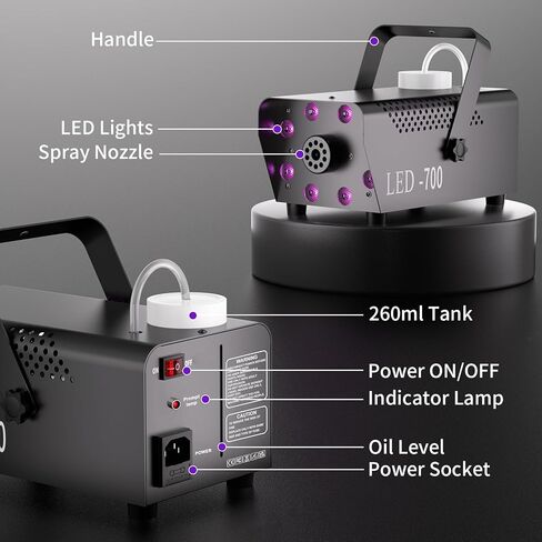 700W Compact Fog Machine with 8 RGB LEDs - Auto-Cycle Smoke & Lighting Effects,250ml Tank,2-3M Projection for Stage Party Halloween Christmas DJ Performance Wedding in Saudi Arabia