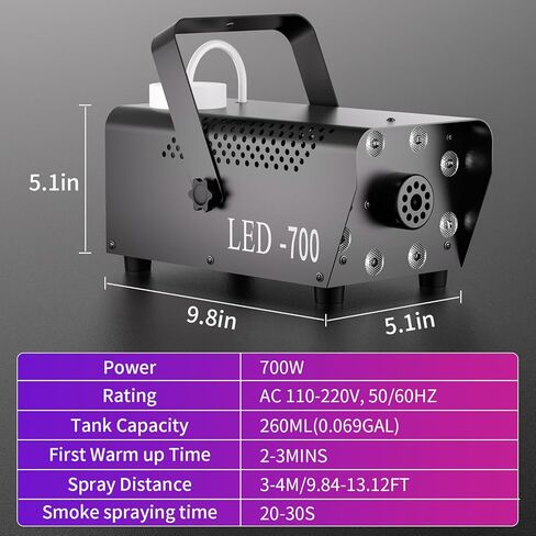 700W Compact Fog Machine with 8 RGB LEDs - Auto-Cycle Smoke & Lighting Effects,250ml Tank,2-3M Projection for Stage Party Halloween Christmas DJ Performance Wedding in Saudi Arabia