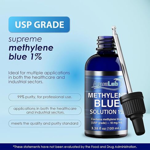 قطرات الميثيلين الزرقاء 1% 99.99% نقية USP 100 مل محلول من الدرجة الصيدلانية تم اختباره من قبل طرف ثالث زجاجة قطارة زجاجية من المعادن الثقيلة للاستخدام في الأبحاث المعملية Azul de Metileno in Saudi Arabia