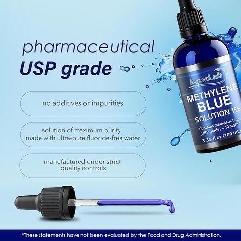 قطرات الميثيلين الزرقاء 1% 99.99% نقية USP 100 مل محلول من الدرجة الصيدلانية تم اختباره من قبل طرف ثالث زجاجة قطارة زجاجية من المعادن الثقيلة للاستخدام في الأبحاث المعملية Azul de Metileno in Saudi Arabia