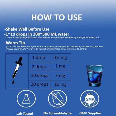 الميثيلين الأزرق من الدرجة الصيدلانية 1%، قطرات الميثيلين الزرقاء من الدرجة USP، تم اختبارها من قبل طرف ثالث، خالية من الفورمالديهايد، زجاجة زجاجية 20 مل، 0.7 أونصة سائلة in Kuwait