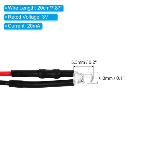 مصباح LED ثنائي LED أبيض دافئ 3 مم من PATIKIL، 20 قطعة 3 فولت تيار مستمر سلكي مسبقًا لمبات LED صغيرة باعثة للضوء لإضاءة مؤشر RC DIY، ضوء أبيض دافئ in Kuwait