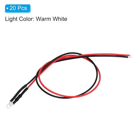 مصباح LED ثنائي LED أبيض دافئ 3 مم من PATIKIL، 20 قطعة 3 فولت تيار مستمر سلكي مسبقًا لمبات LED صغيرة باعثة للضوء لإضاءة مؤشر RC DIY، ضوء أبيض دافئ in Kuwait