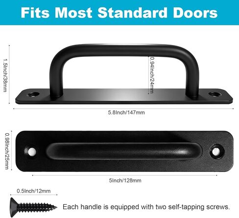 Matte Black Barn Door Handles, 2 Pack Heavy Duty Aluminum Alloy Pull Handles, 5 Inch Hole Center, Modern Rectangular Door Handles with Screws for Sliding, Pocket, Closet & Cabinet Doors in Kuwait