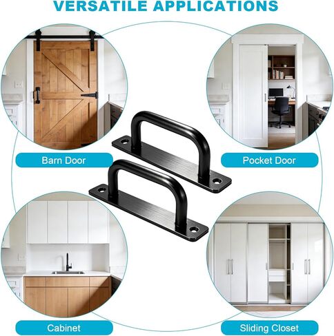Matte Black Barn Door Handles, 2 Pack Heavy Duty Aluminum Alloy Pull Handles, 5 Inch Hole Center, Modern Rectangular Door Handles with Screws for Sliding, Pocket, Closet & Cabinet Doors in Kuwait