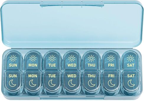 Daviky Weekly Pill Organizer 2 Times a Day, 7-Day AM PM Medicine Case, Travel-Friendly Pill Box for Fish Oils, Vitamins & Supplements in Kuwait