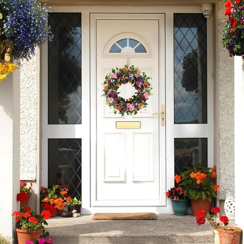 Artificial Fall Wreath Autumn Wreath with Eucalyptus Leaves,Pinecones for Front Door Farmhouse Indoor Outdoor Festival Home Decor in Kuwait