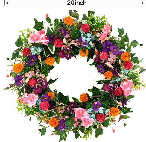 Artificial Fall Wreath Autumn Wreath with Eucalyptus Leaves,Pinecones for Front Door Farmhouse Indoor Outdoor Festival Home Decor in Kuwait