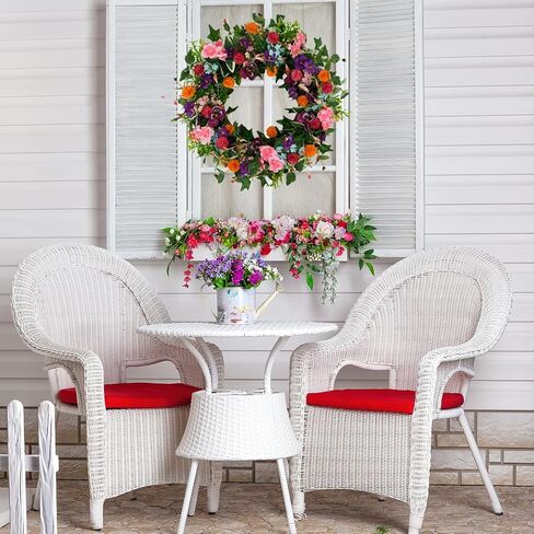 Artificial Fall Wreath Autumn Wreath with Eucalyptus Leaves,Pinecones for Front Door Farmhouse Indoor Outdoor Festival Home Decor in Kuwait