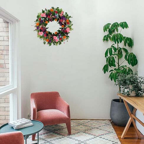 Artificial Fall Wreath Autumn Wreath with Eucalyptus Leaves,Pinecones for Front Door Farmhouse Indoor Outdoor Festival Home Decor in Kuwait