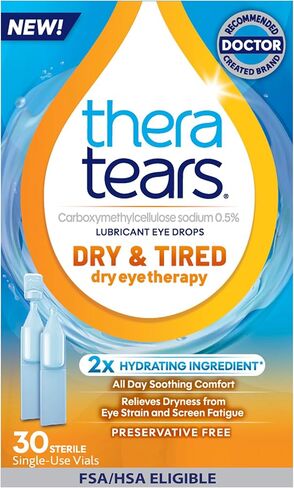 TheraTears Dry & Tired Preservative-Free Eye Drops for Dry Eye Relief and Daily Eye Care, 30 Single-Use Vials in Kuwait