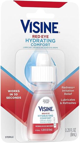 قطرات مرطبة للعين الحمراء من Visine لتخفيف الاحمرار وقطرات تشحيم للعين للمساعدة في ترطيب وتخفيف العيون الحمراء بسبب تهيج العين البسيط بسرعة .28oz in Kuwait